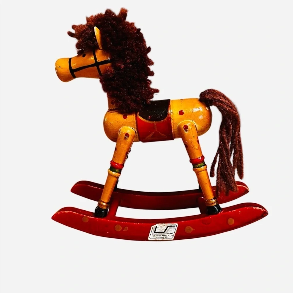 Wood Rocking Horse Christmas Tabletop Decor Vintage 7